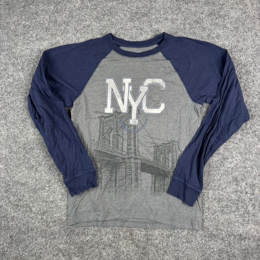 Urban Pipeline Raglan Shirt Mens XL Gray Navy NYC Brooklyn Bridge Graphic Tee